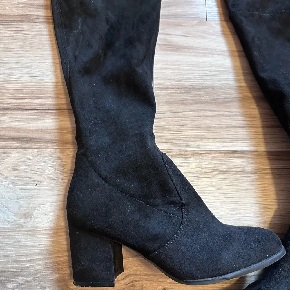 Black Over the Knee Boots with Chunky Heel - Picture 2 of 4